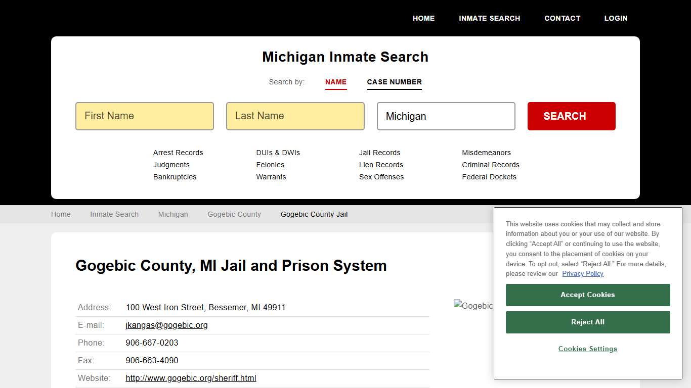 Gogebic County Jail Inmate Records Search, Michigan - StateCourts