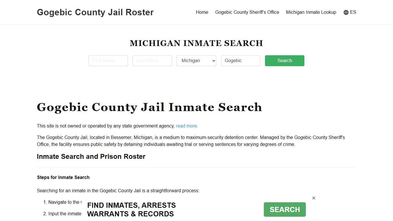 Gogebic County Jail Roster Lookup, MI, Inmate Search